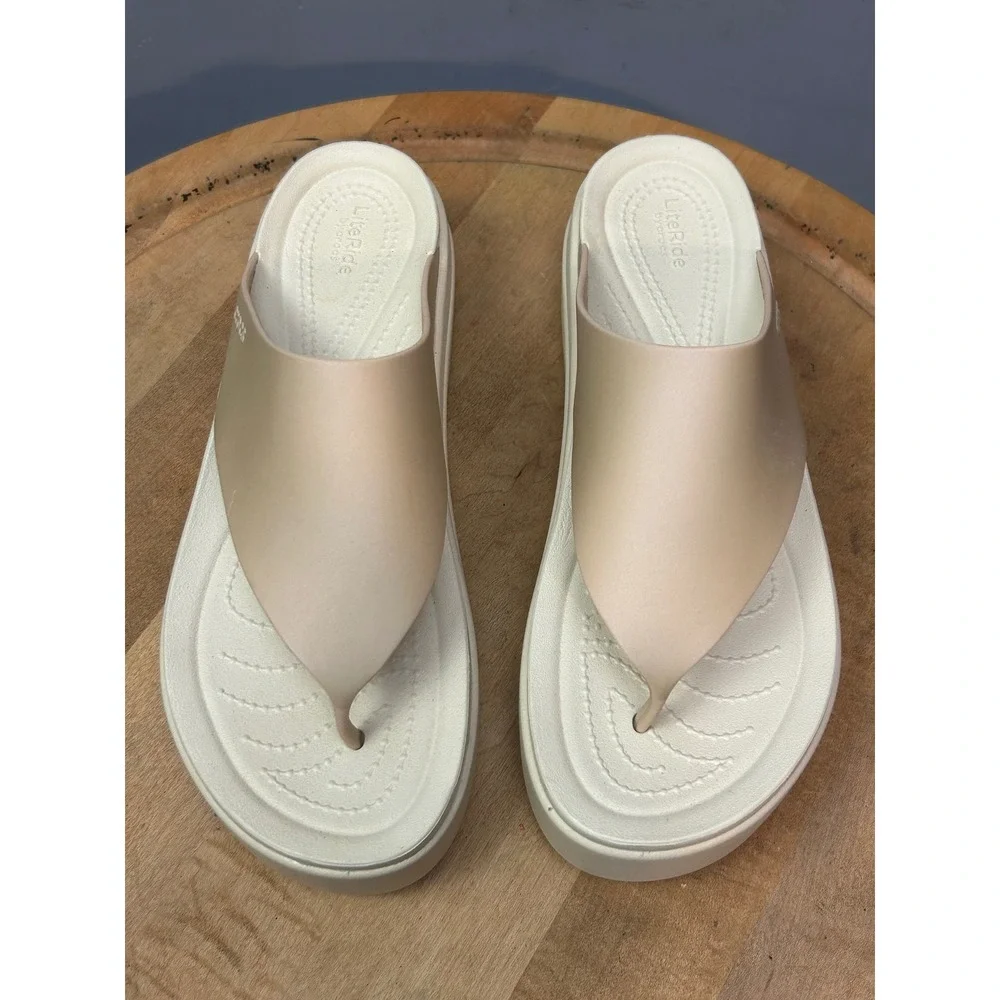 Crocs Platform Flip Women Size 10 Bone LiteRide 360 Sandal Sporty Casual